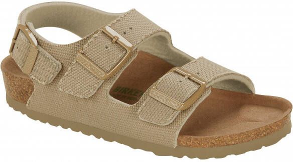 Birkenstock Kid's Milano TEX Canvas Vegan Rivet Logo Sandalen Schmal, beige