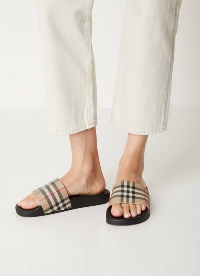 Burberry Gecontroleerde flip flops , Beige, Dames