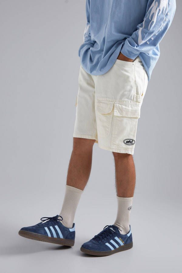 boohoo Baggy Cargo Denim Skatee Shorts, Ecru