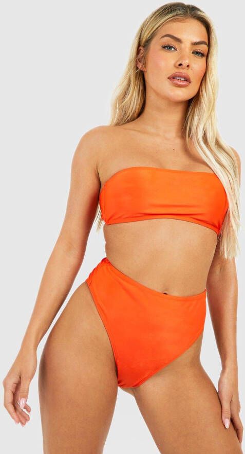boohoo Bandeau High Waist Bikini Set, Tropical Orange