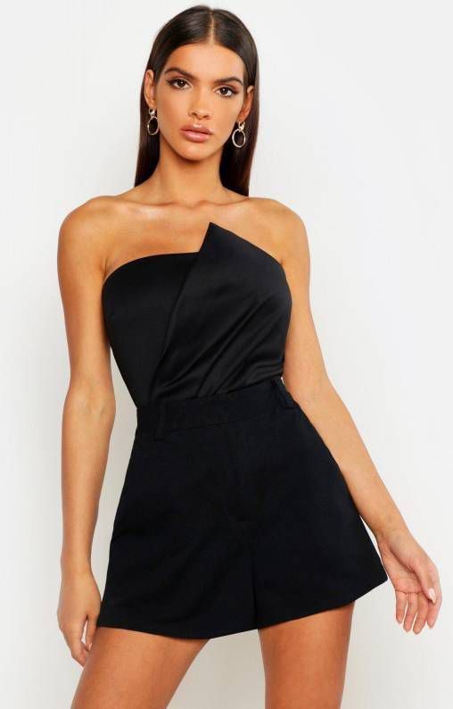 boohoo Strapless Wikkel One Piece, Zwart