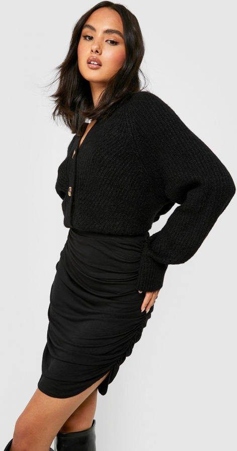 boohoo Basic Geplooid Zwart High Waist Mini Rokje, Black