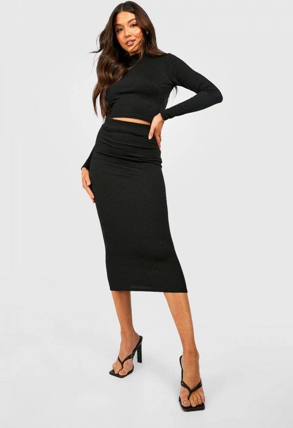 boohoo Bodycon Midaxi Rok, Black