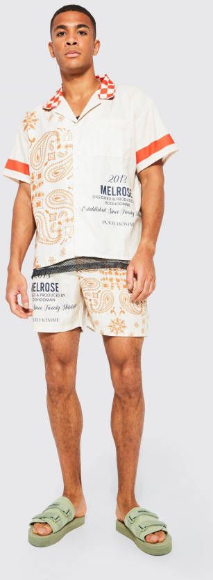 boohoo Boxy Slub Moto Bandana Print Overhemd En Shorts, Ecru