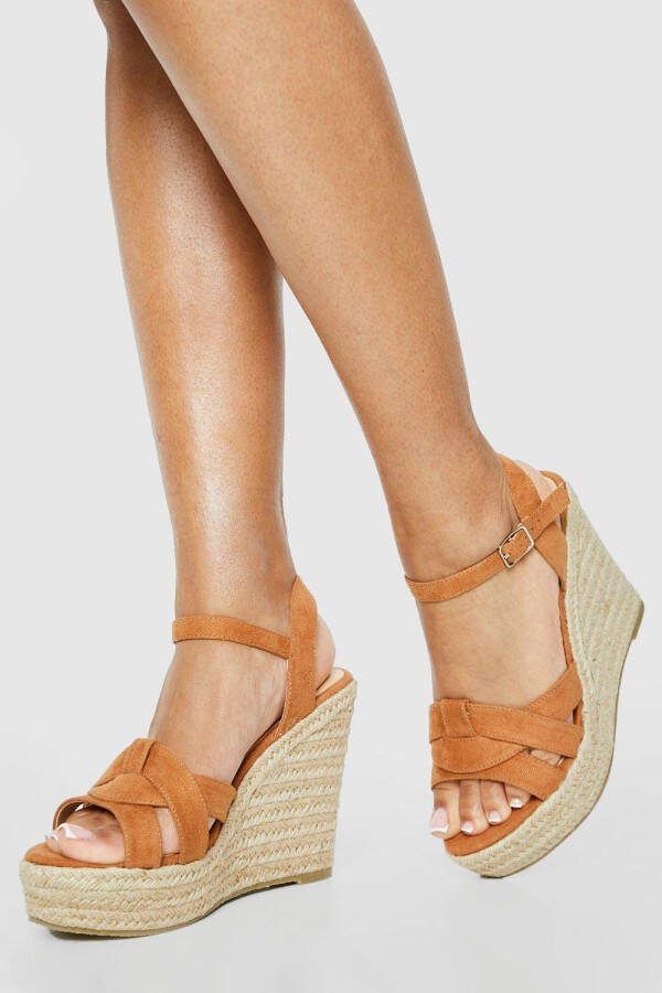 boohoo Brede Gedraaide Espadrille Sleehakken, Tan