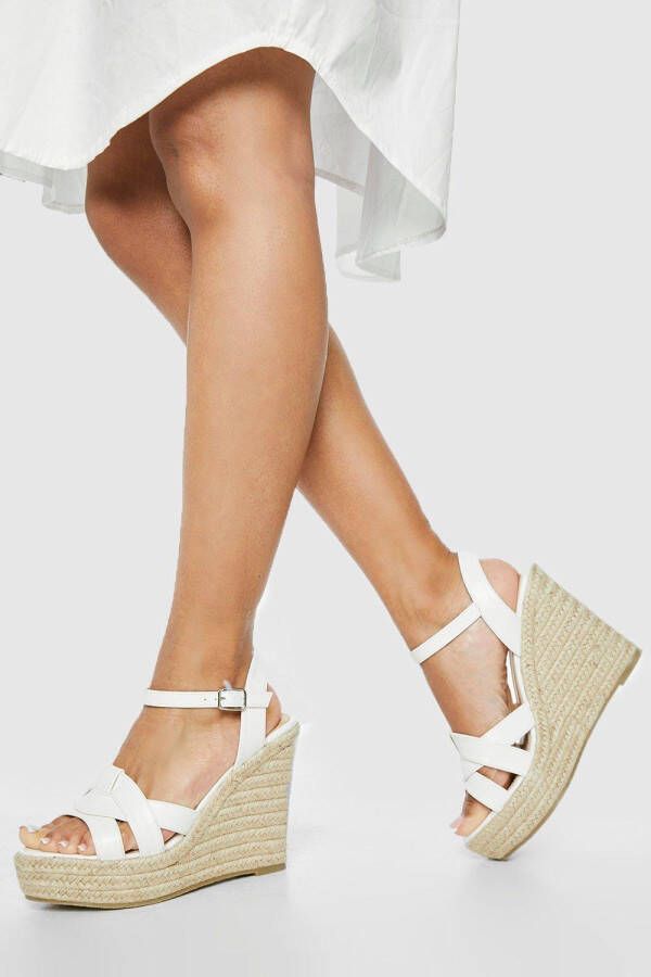 boohoo Brede Gedraaide Espadrille Sleehakken, White