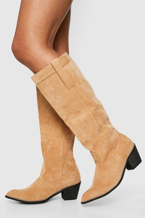 boohoo Brede Kniehoge Pull On Cowboylaarzen, Tan