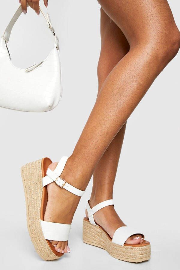 boohoo Brede Middellange Tweedelige Krokodillen Sleehakken, White