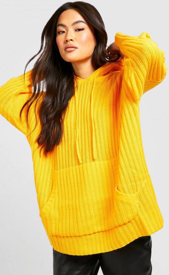 boohoo Dikke Geribbelde Gebreide Hoodie, Orange
