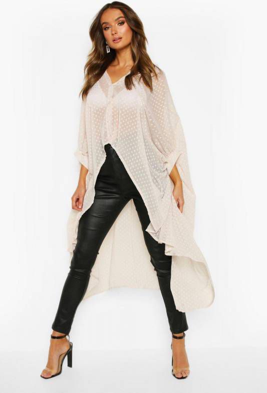 boohoo Oversized Dobby Chiffon Maxi Blouse, Ecru