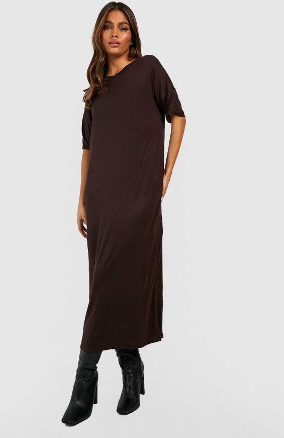 boohoo Drop Shoulder Midi T Shirtjurk, Chocolate