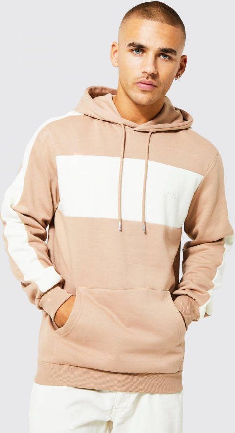 boohoo Dunne Color Block Original Man Hoodie, Taupe