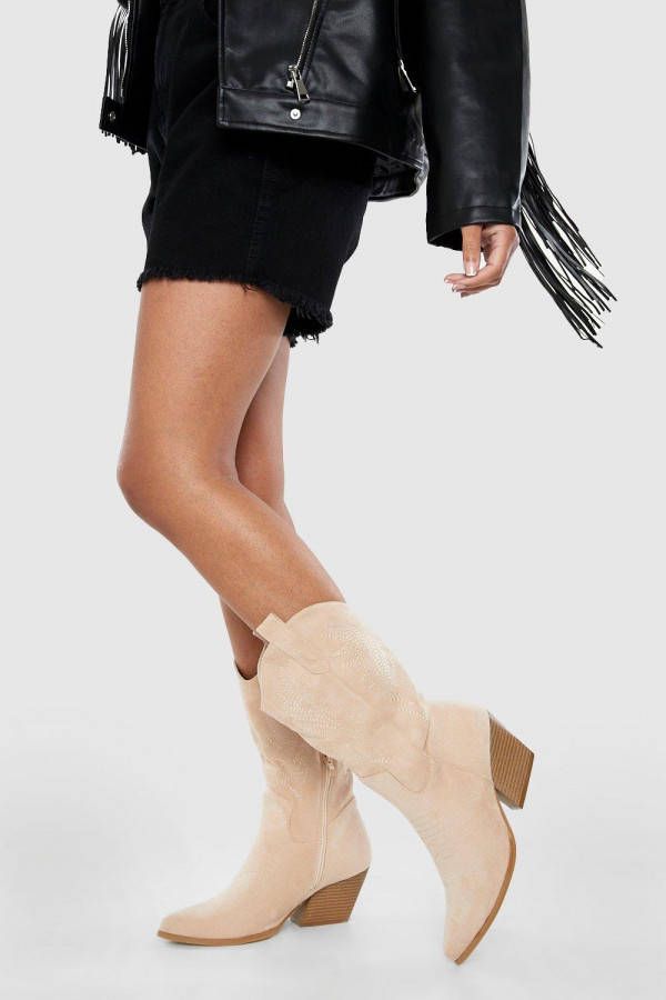 boohoo Geborduurde Cowboylaarzen, Beige