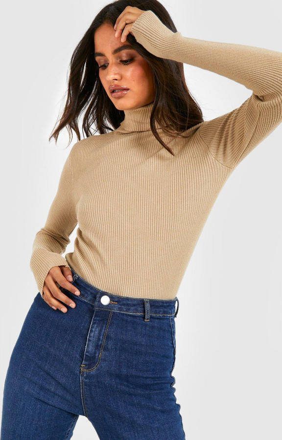 boohoo Gebreide Basic Coltrui, Camel