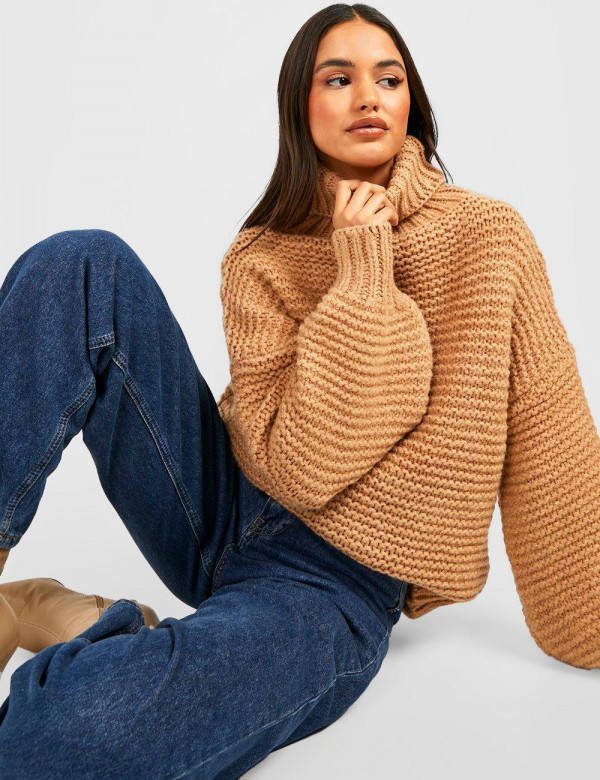 boohoo Gebreide Coltrui, Camel