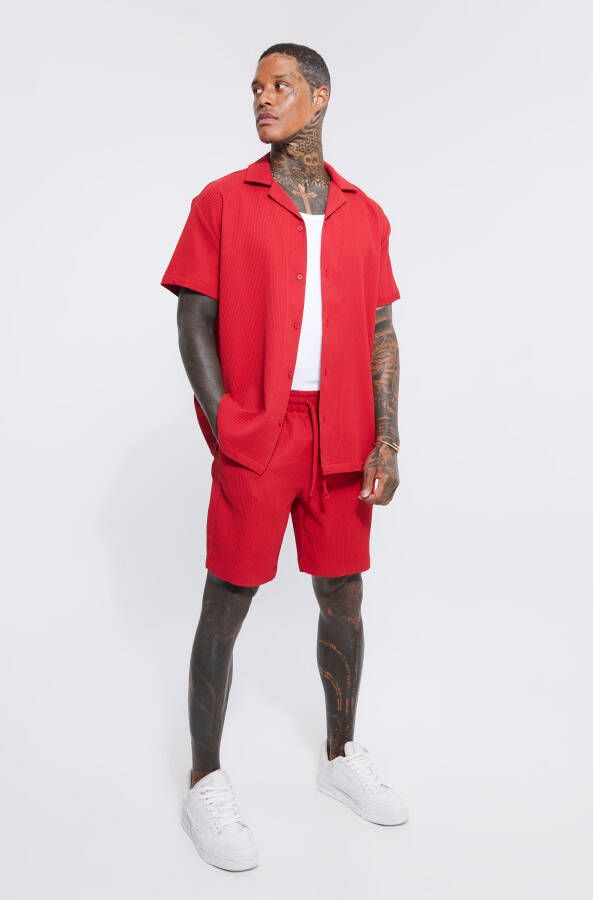 boohoo Geplooid Oversized Overhemd En Shorts Set, Red