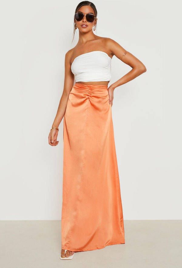 boohoo Geplooide Satijnen Maxi Rok, Neon Orange