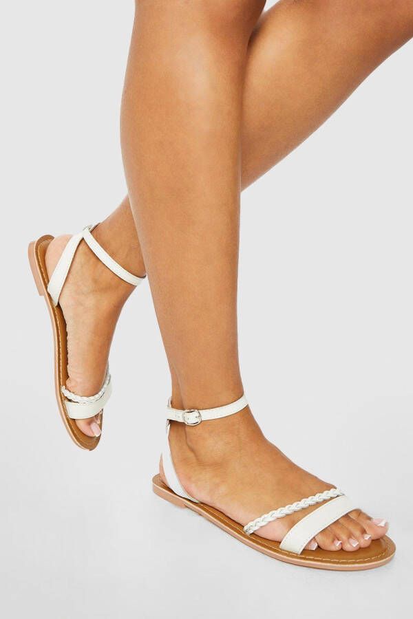 boohoo Geplooide Tweedelige Sandalen, White