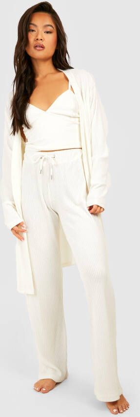 boohoo Geribbelde 3 Delige Loungewear Set, Cream