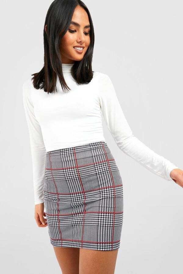 boohoo Geruit Houndstooth Mini Rokje, Black