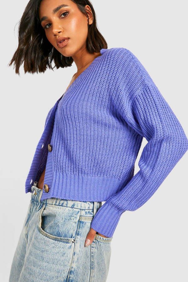 boohoo Grof Gebreide Korte Cardigan, Purple