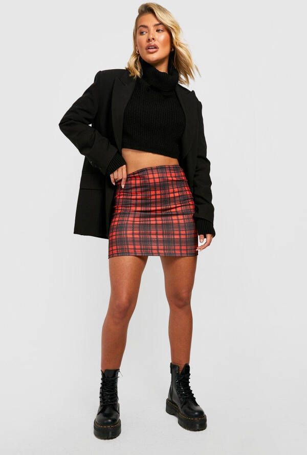 boohoo High Waist Tartan Mini Rokje, Red