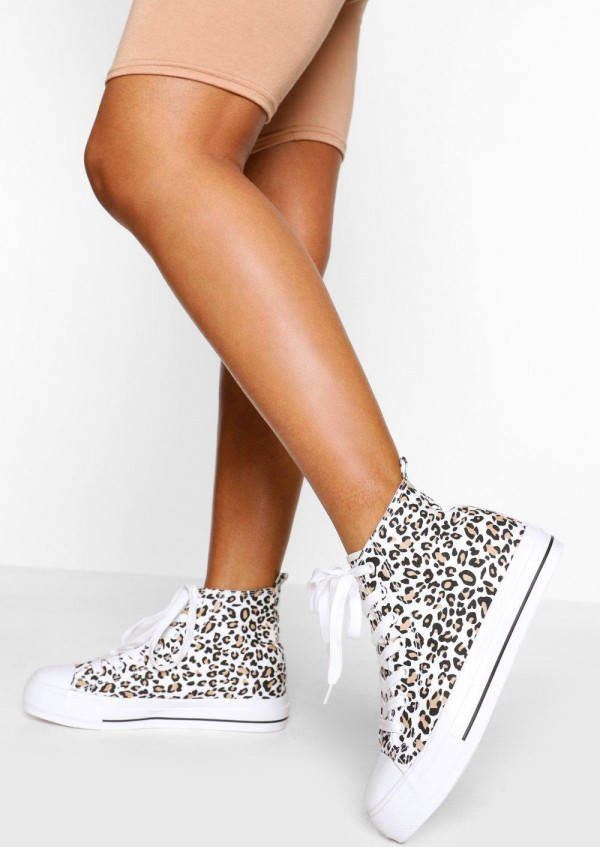 boohoo Hoge Canvas Luipaardprint Gympen, Luipaard