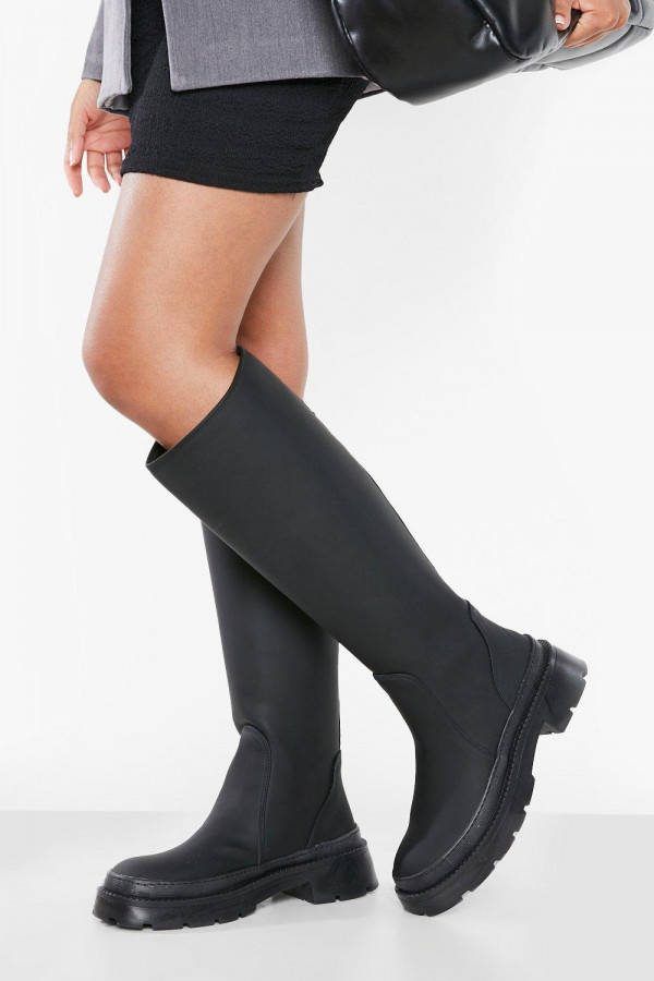 boohoo Hoge Rubberen Knielaarzen, Black