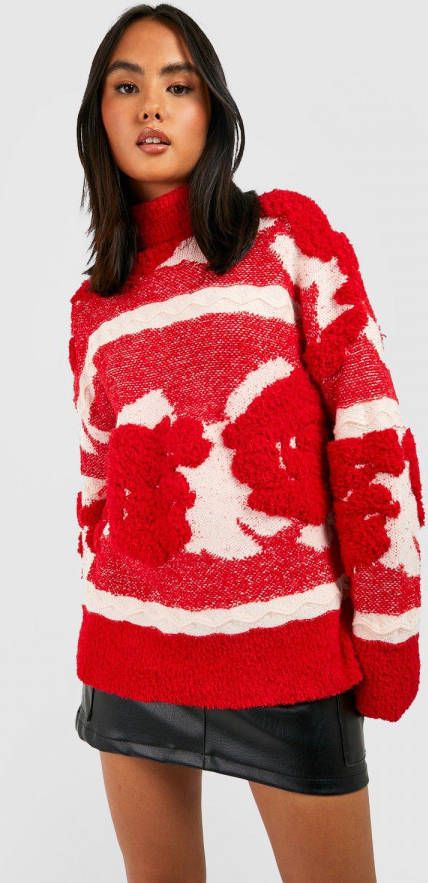 boohoo Jacquard Gebreide Coltrui, Red