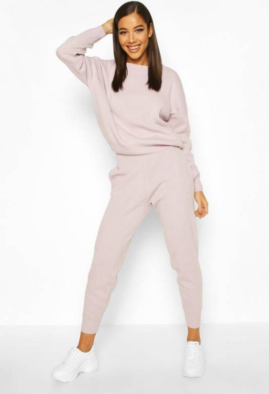 boohoo Gebreid Trainingspak, Lila
