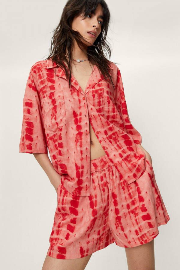 boohoo Korte Baggy Tie Dye Hardloopbroek, Red