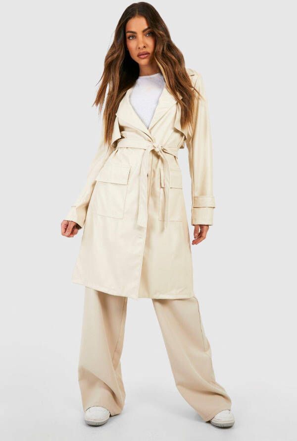 boohoo Korte Nepleren Trenchcoat, Ecru