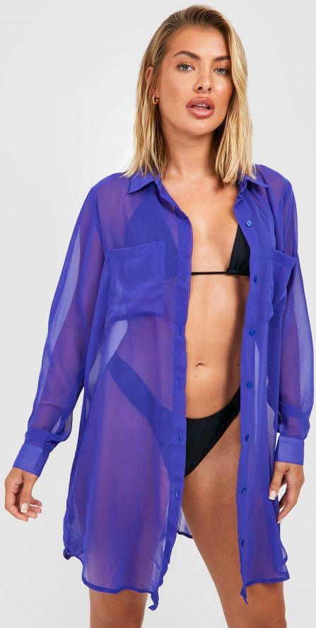 boohoo Long Line Chiffon Strand Blouse, Purple