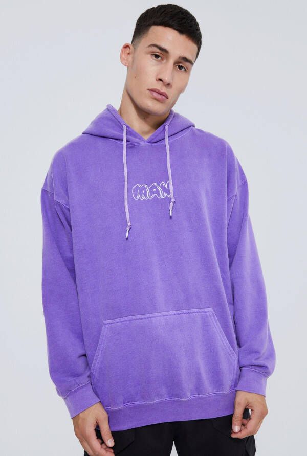 boohoo Man Oversized Gebleekte Geborduurde Popcorn Hoodie, Purple