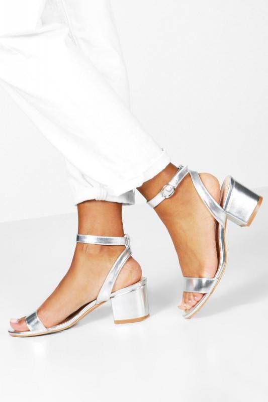 boohoo Basic Lage Tweedelige Metallic Blokhakken, Zilver