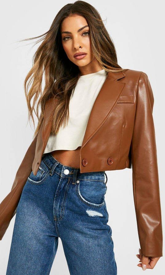boohoo Nepleren Korte Mix & Match Blazer, Chocolate