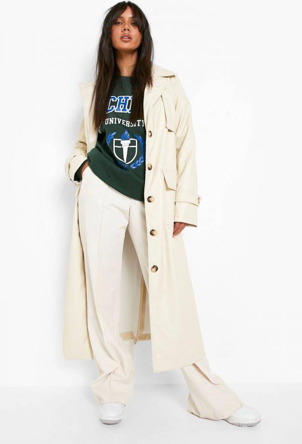 boohoo Nepleren Trenchcoat, Ecru