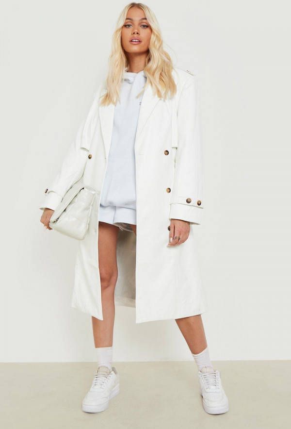 boohoo Nepleren Trenchcoat, Ivory