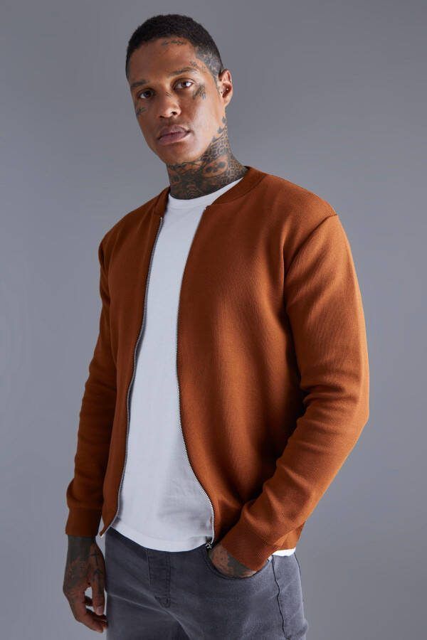 boohoo Net Gebreid Bomberjack, Taupe