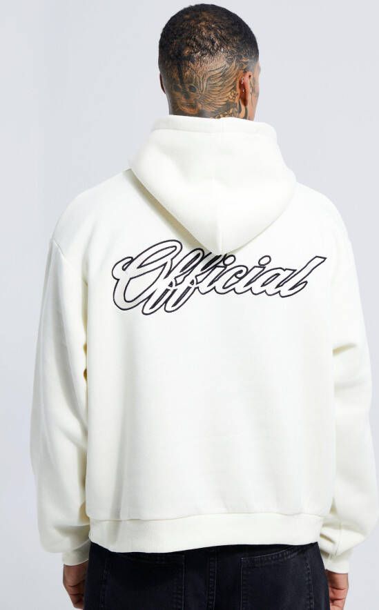 boohoo Offical Geborduurde Boxy Hoodie, Ecru