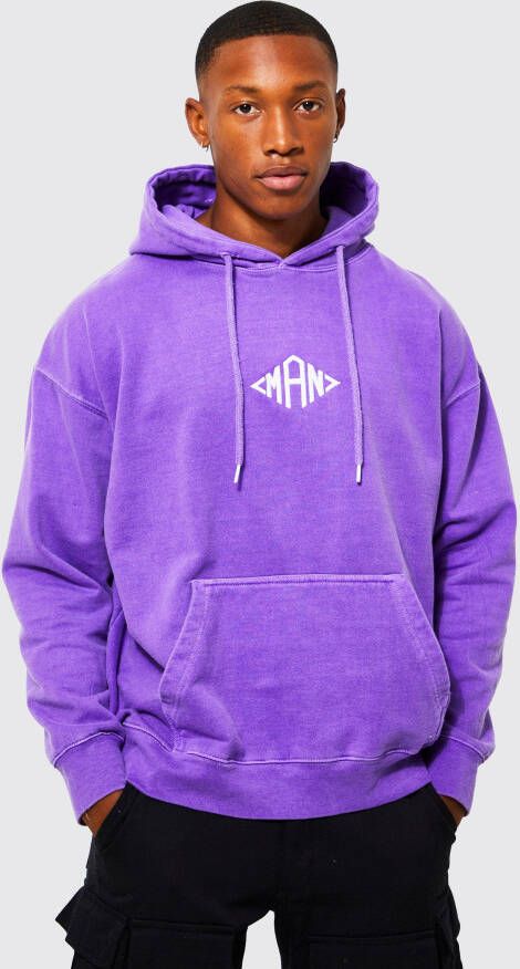 boohoo Oversized Gebleekte Man Diamant Hoodie, Purple