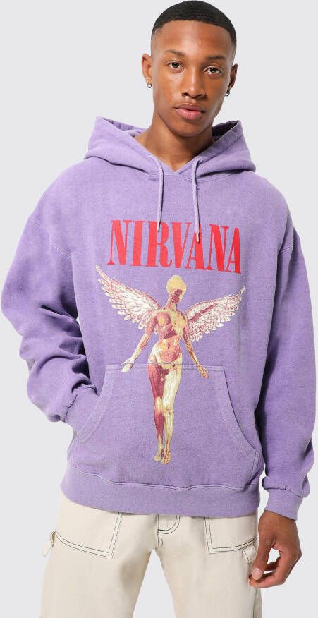 boohoo Oversized Gelicenseerde Overdye Nirvana Hoodie, Purple
