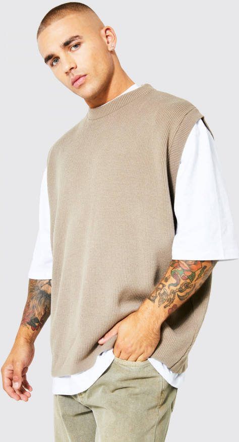 boohoo Oversized Geplooid Gebreid Hemd, Taupe