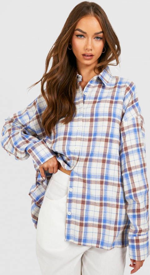 boohoo Oversized Geruite Blouse, Ecru