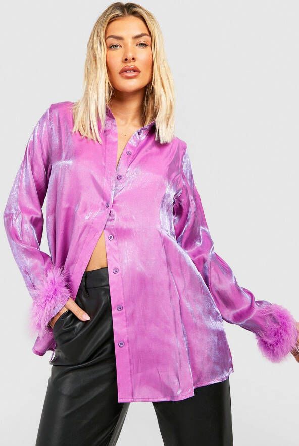 boohoo Oversized Glimmende Veren Blouse, Purple