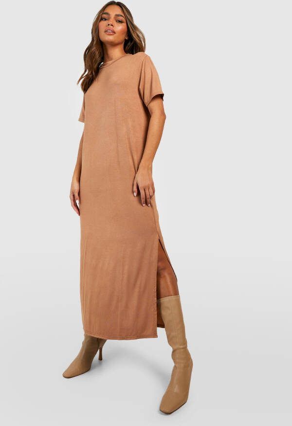 boohoo Oversized Katoenen Midi T Shirtjurk, Camel