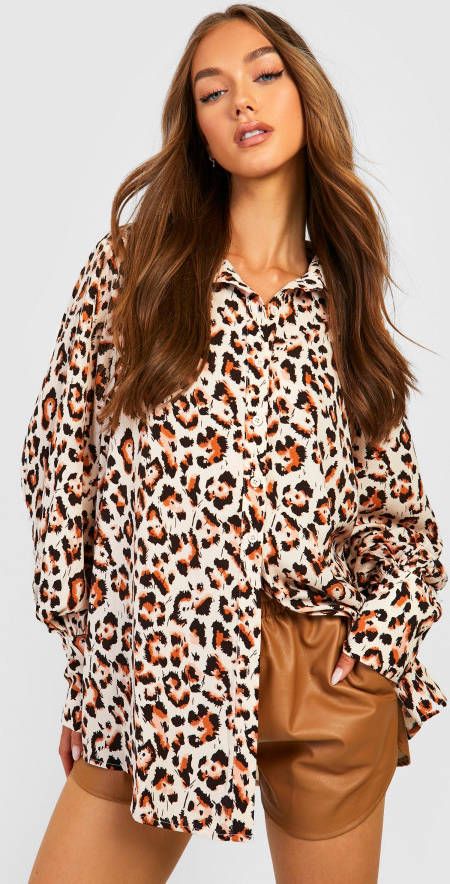 boohoo Oversized Luipaardprint Blouse, Ecru