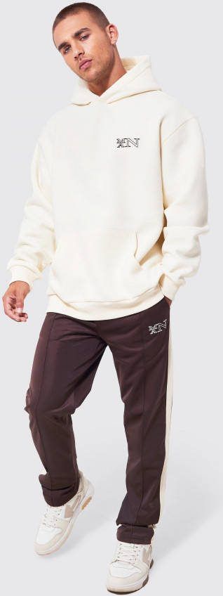 boohoo Oversized Man Hoodie En Tricot Joggingbroek Set, Chocolate