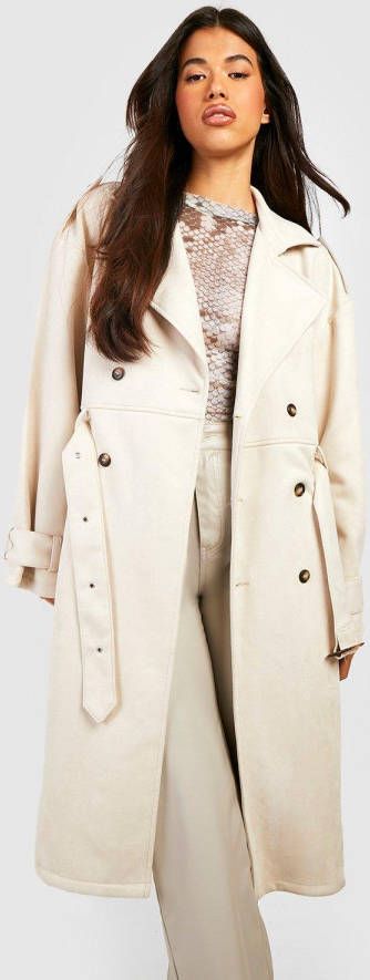 boohoo Oversized Nep Suè, de Trenchcoat, Cream