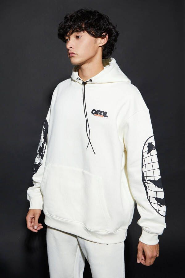 boohoo Oversized Official Hoodie, Ecru